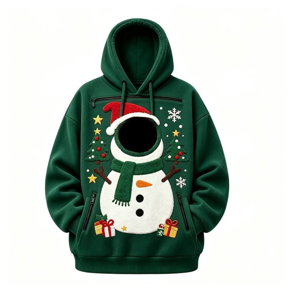 XIAOCHA Mens Christmas Snowman Pet Pocket Pullover Hoodie Drawsting Winter Holiday Festive Cozy Hoodies