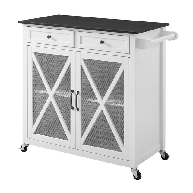 Linon Westgate Two Door Kitchen Cart EZ Assembly in White