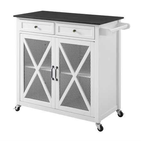 Ez Cart - Linon Westgate Two Door Kitchen Cart EZ Assembly in White