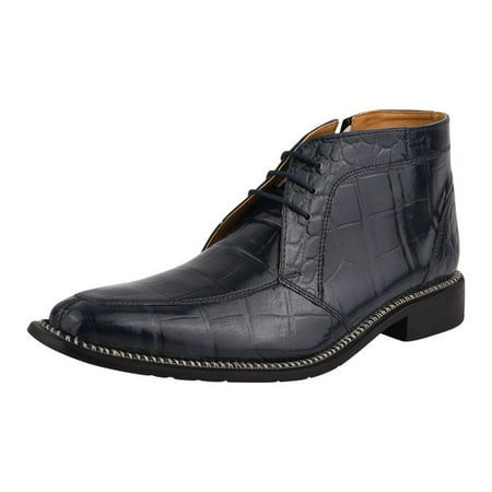 

LIBERTYZENO Mens Genuine Leather Animal Print Ankle Boots Navy