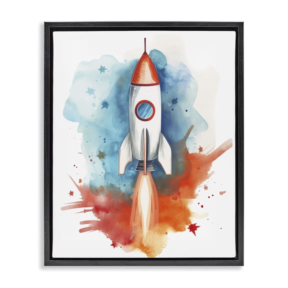 Stupell Industries Rocket Launch Adventure Black Framed Floater Canvas Wall Art, design by Ray Powers