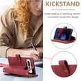 thumbnail image 3 of Wallet Case for Google Pixel 6a 5G, Vintage Premium PU Leather Cover Flip Case with Card Slots Magnetic Closure Zipper Pocket Kickstand Handbag with Hand Strap - Red Wine, 3 of 14