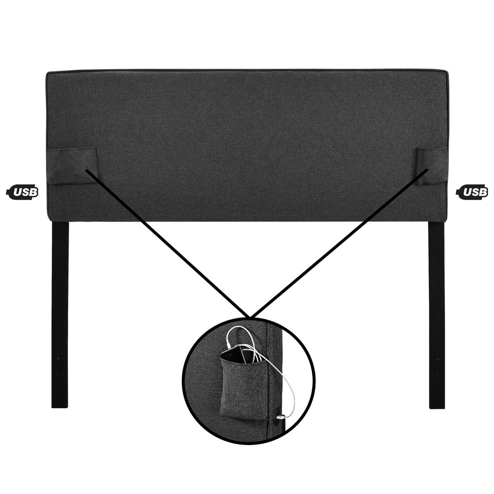 USB Panel Headboard with Storage Pockets, Full/Queen, Gray Walmart