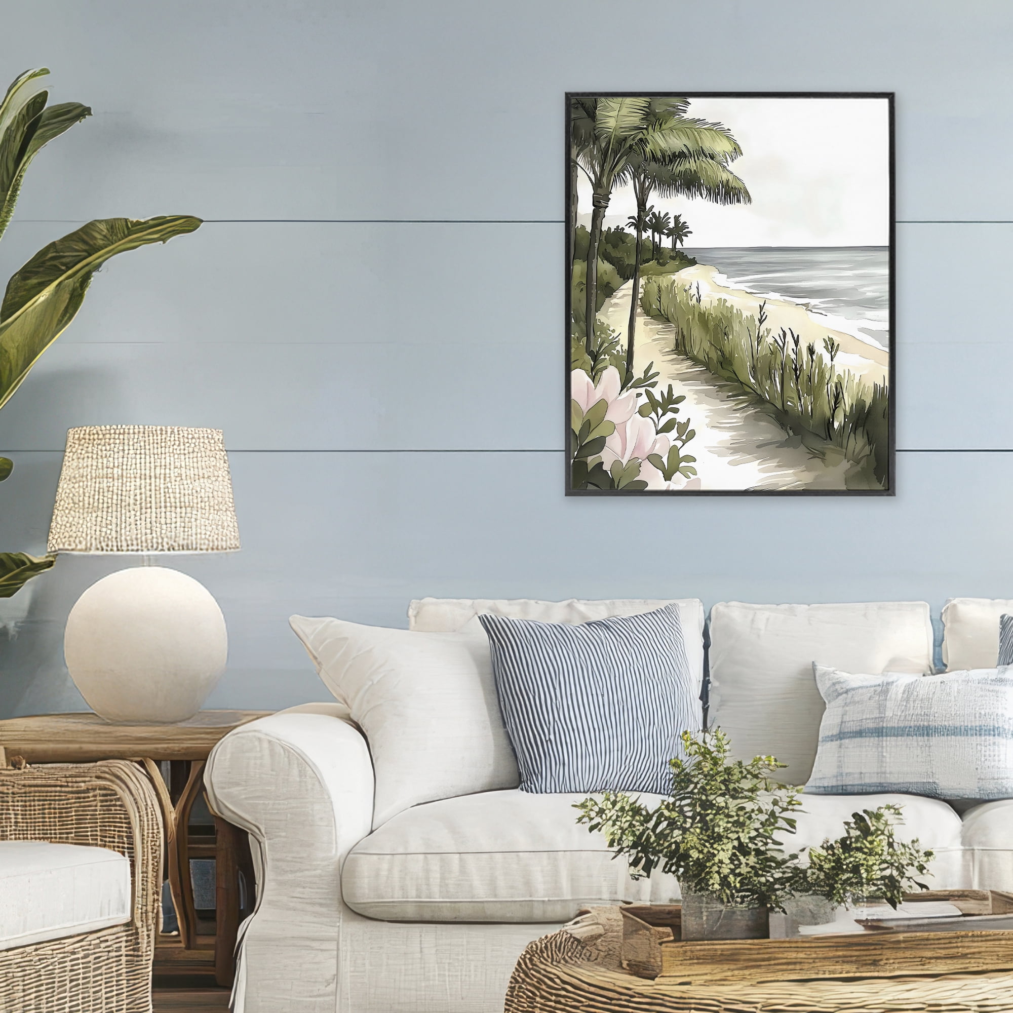 Stupell Industries Coastal Calm Palm Tree Pathway Black Framed Giclee Art, design by Riley B