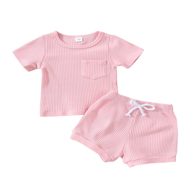 PENGXIANG Baby Sets T-shirt à Manches Courtes en Maille Côtelée Short