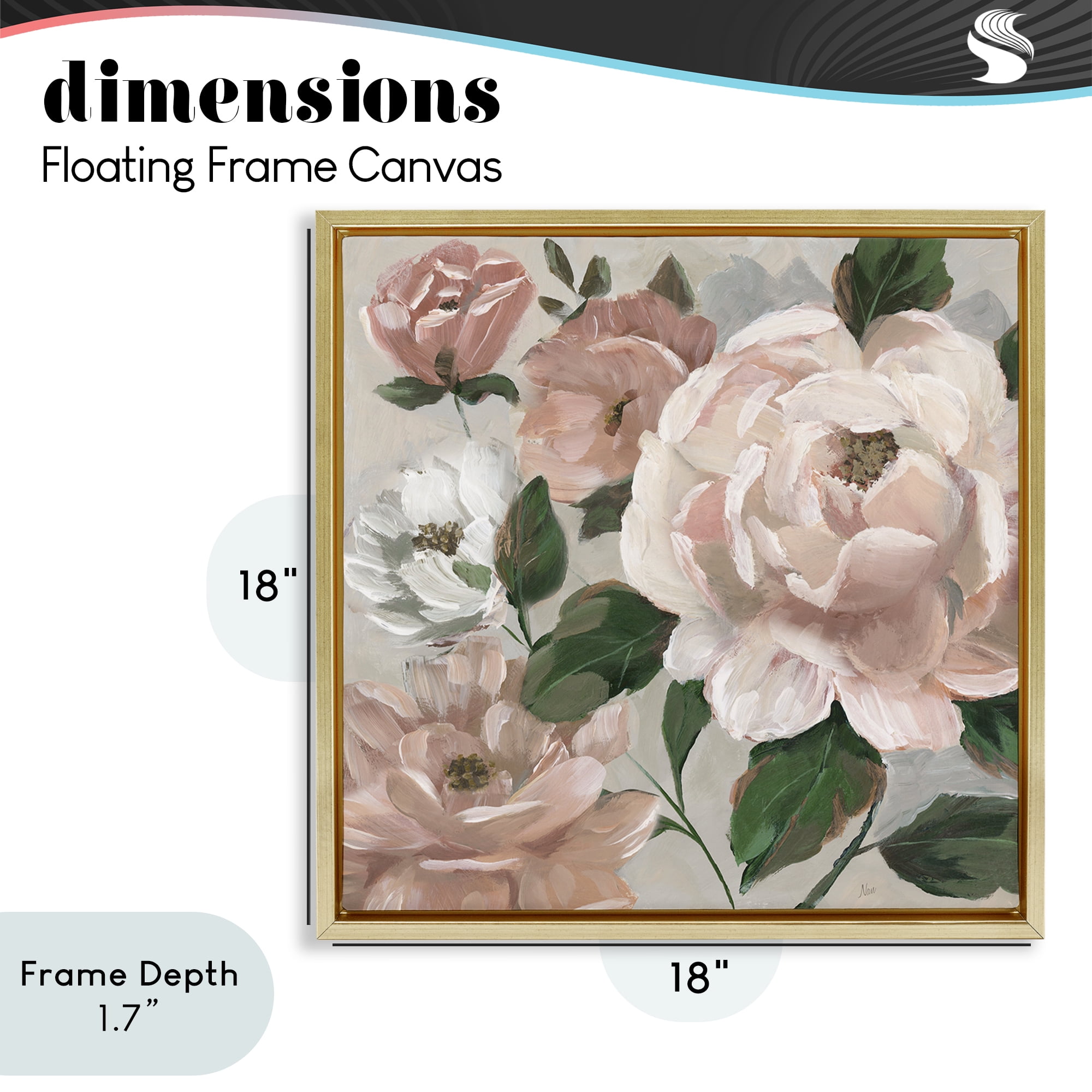 Stupell Industries Delicate Blush Peonies with Leaves Gold Framed Floater Canvas Wall Art, design by Nan