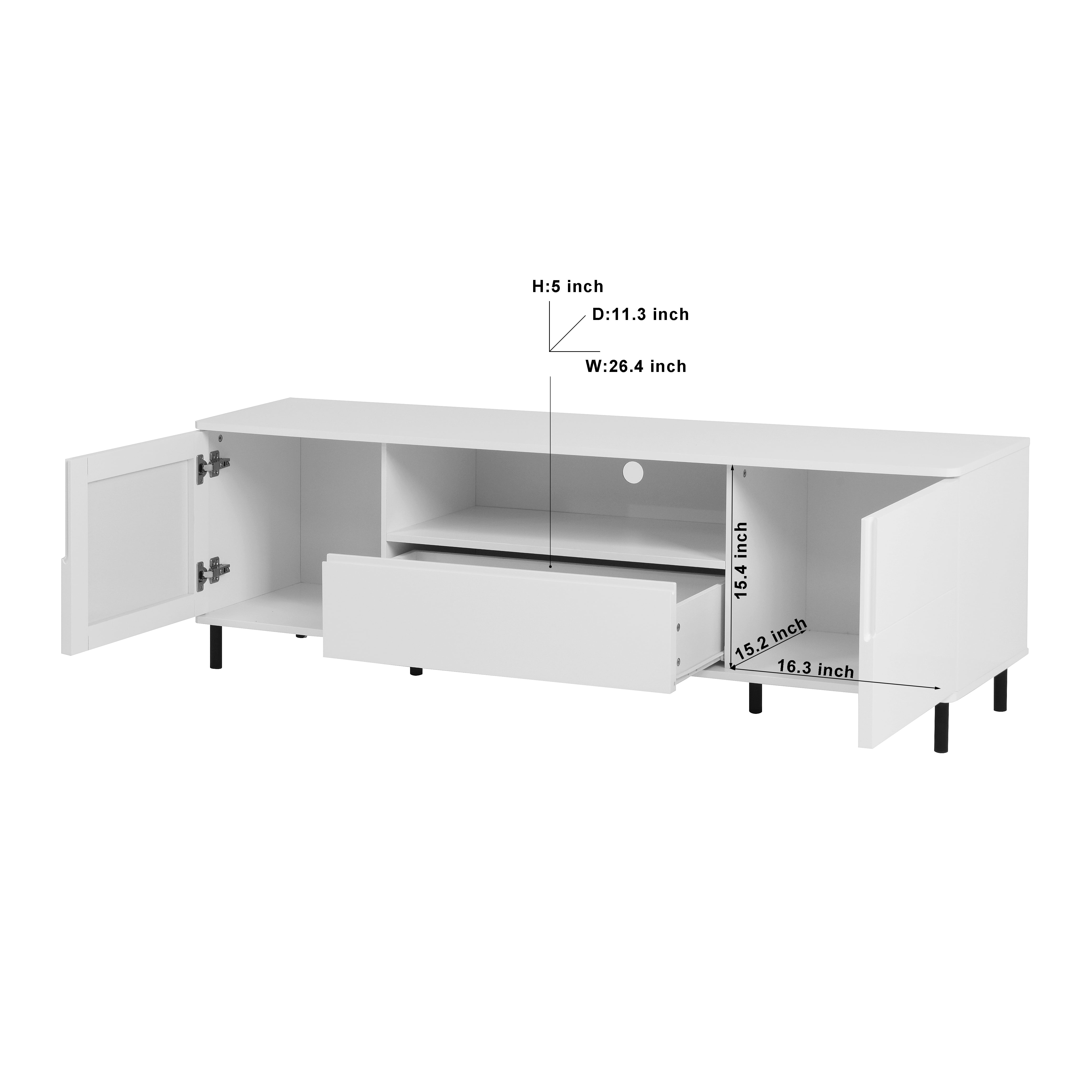 MAYEERTY High Gloss Panel Modern TV Console – White Entertainment Center with Storage Shelves