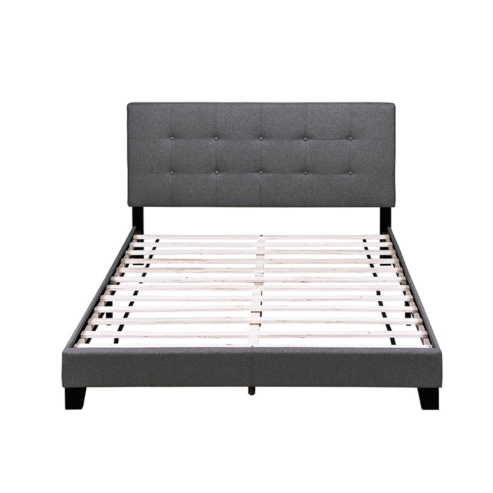 Kepooman Full Size Upholstered Platform Bed Frame with Square Tufted Headboard, Dark Grey Kepooman Full Size Upholstered Platform Bed Frame with Square Tufted Headboard, Dark Grey