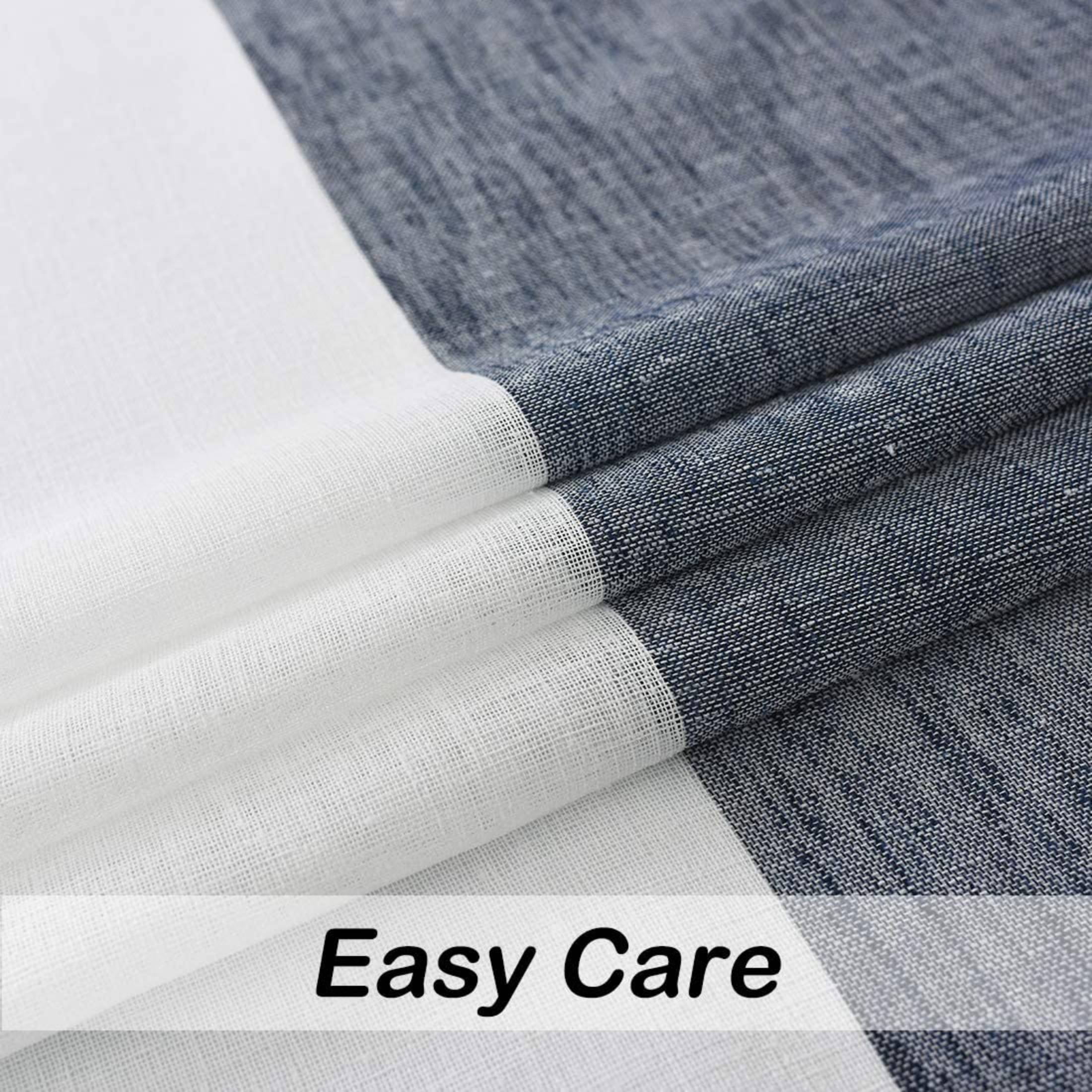 Uptown Home Navy White Color Block Linen Window Curtain Panels Provide Privacy for Living Room Farmhouse Window Drapes with Rod Pocket Design, 50"x63"x2