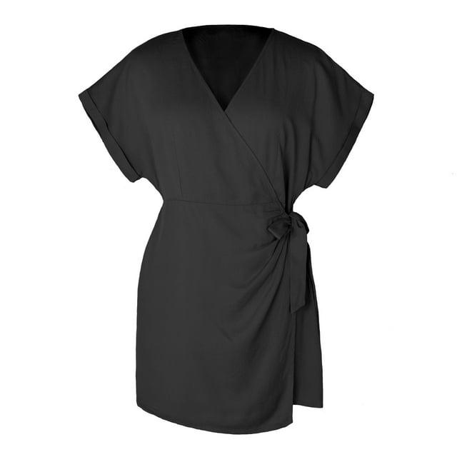 HBFAGFB Womens Jumpsuit Solid Color Simple V Neck Short Sleeve Rompers for Women Dressy Black Size L