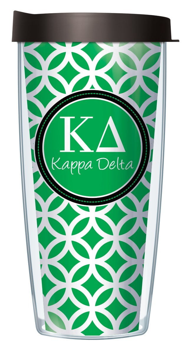 sticker scheiden huren Signature Tumblers Kappa Delta Insignia Wrap on Green and White Roundabout  16 Ounce Double-Walled Travel Tumbler Mug with Black Easy Sip Lid -  Walmart.com