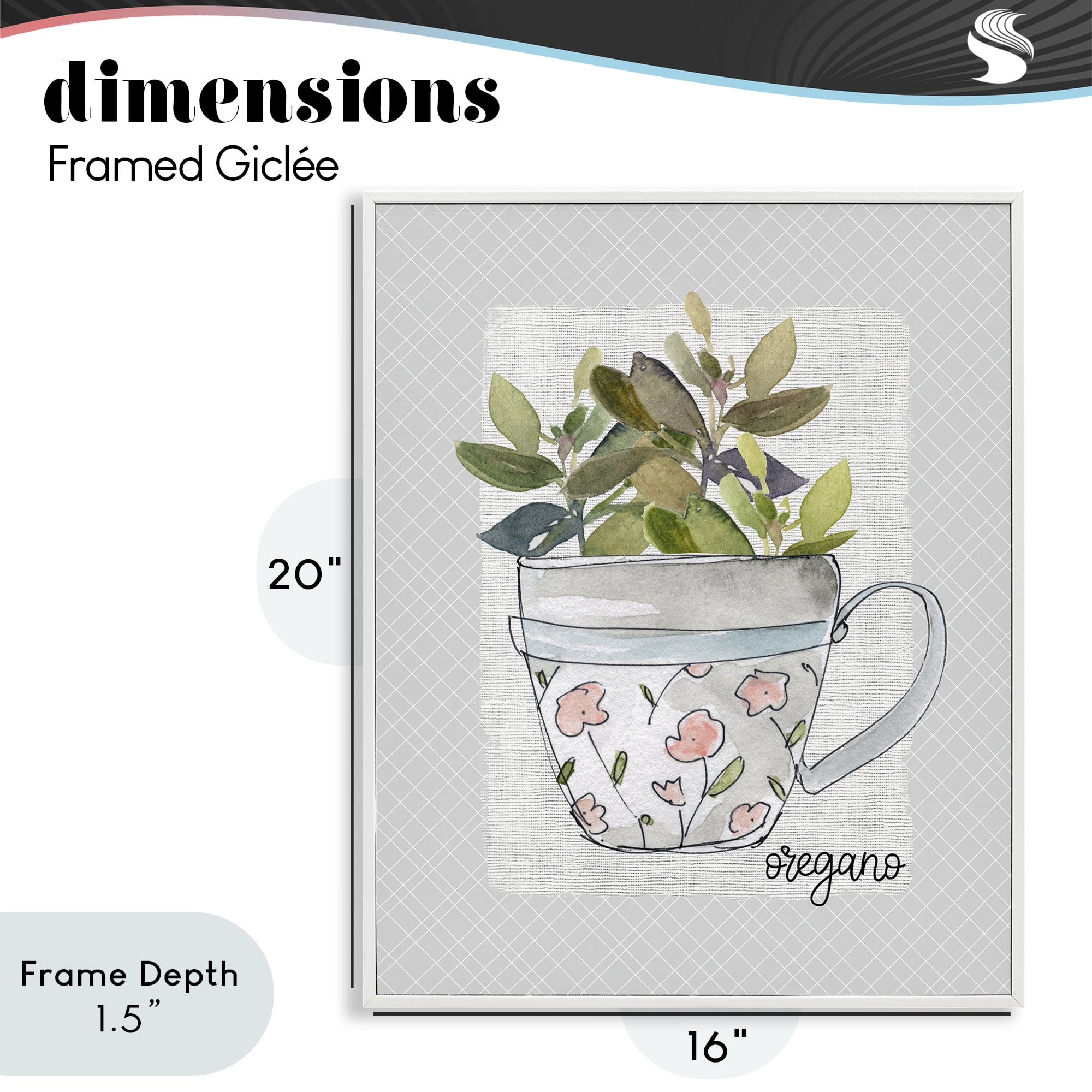 Stupell Industries Oregano Herb Mug White Framed Giclee Art, design by Livi Finn