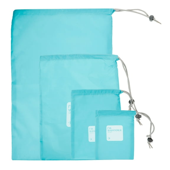 unbranded A Set of 4pcs Universal Outdoor Travel Waterproof Nylon Drawstring Storage Bags Pouches Organizers in Different Sizes (Sky-blue)