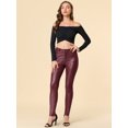 thumbnail image 3 of INSPIRE CHIC Pantalón de piel sintética de PU de cintura alta y flaco para mujer borgo?a XS, 3 of 6