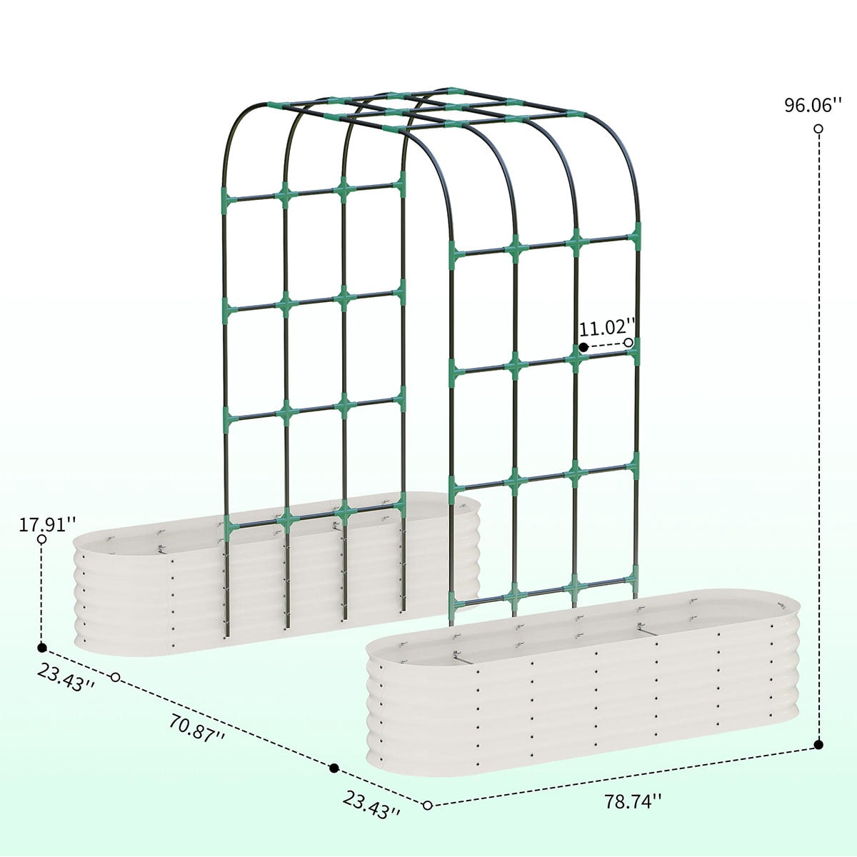 Soonbuy Galvanized Raised Garden Bed with 95" H Arch Trellis for Climbing Plants, Raised Outdoor Planter Box with Climbing Netting for Gardening, Climbing Vegetables, Flowers