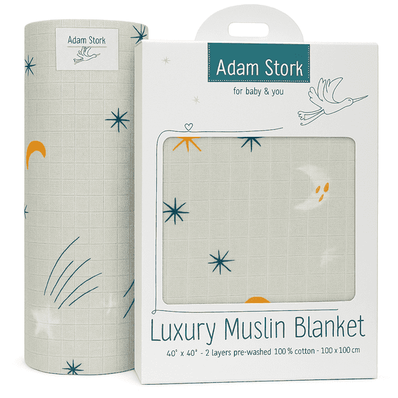 Adam Stork Organic Muslin Baby Swaddle Blanket - French Country - Blue Planetary