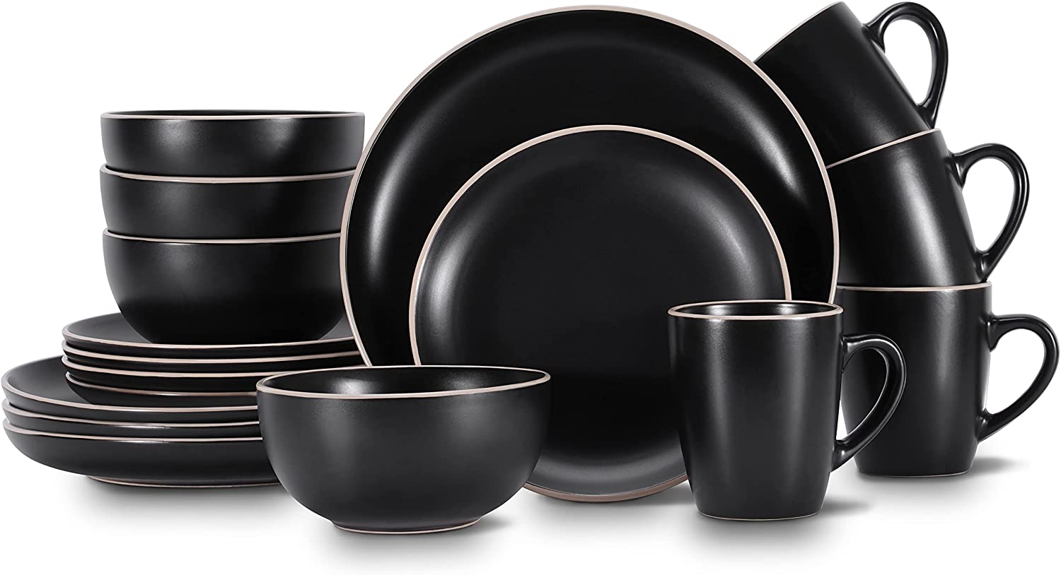 Stoneware Dinnerware Set 16 Piece Round Dishes set for 4, Kitchen
