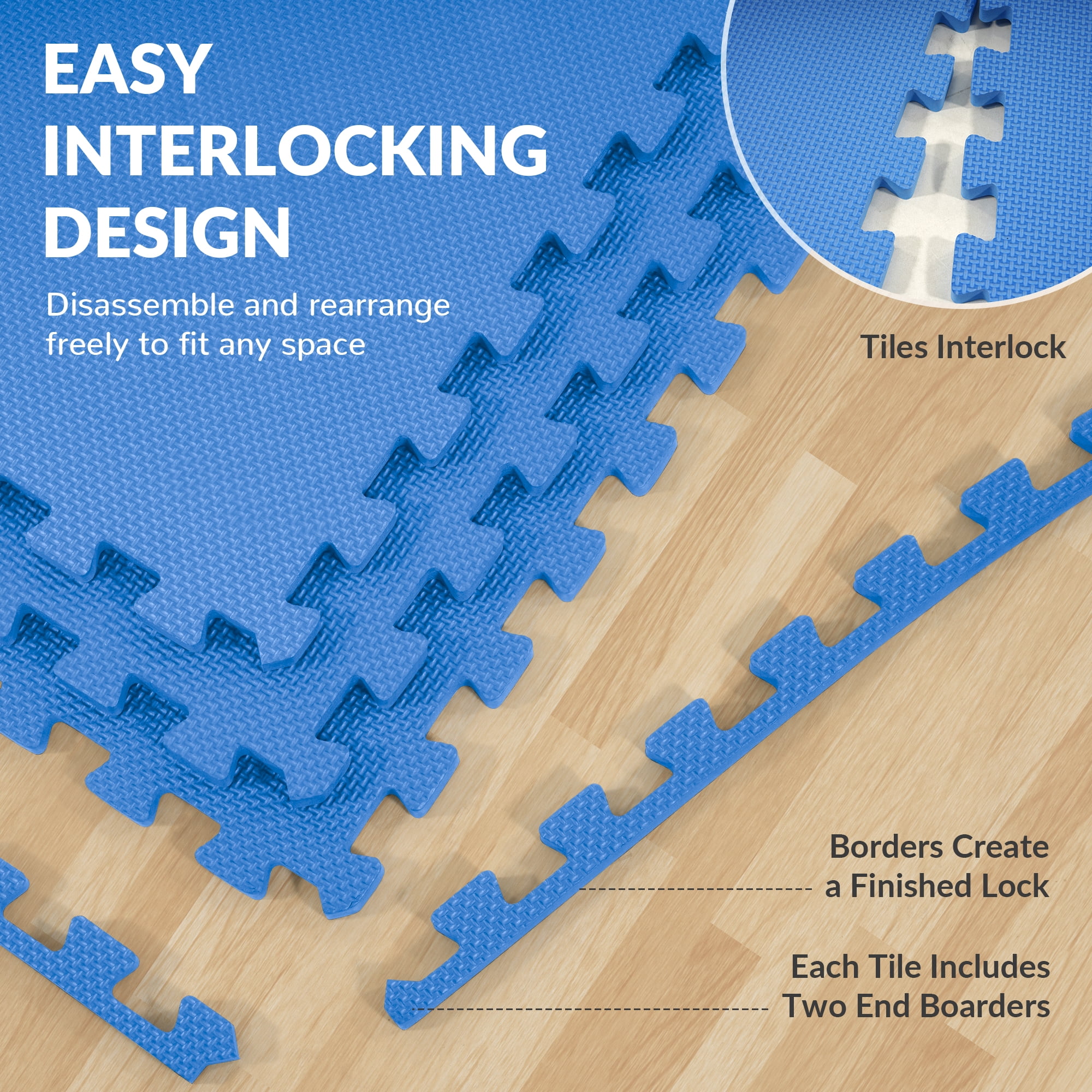 BalanceFrom EVA Foam Interlocking Floor Tiles, 63 × 63 cm, 1/2" 3/4" or 1" Thick, Anti-Slip Textured Mats in Multiple Colors, 6/12/24/36 Pack for Home Gym and Play Areas