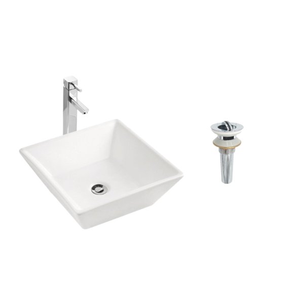 16.37 inch square Above Counter Bathroom Vessel Sink in white (with Pop-up)