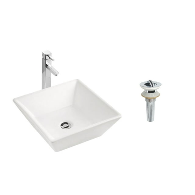 16.37 inch square Above Counter Bathroom Vessel Sink in white (with Pop-up)