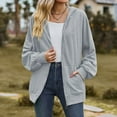 thumbnail image 2 of Mrat Light Weight Cardigan Women Summer Pocket Long Sleeve Crochet Cardigans for Women Fall Draped Cardigan High Low Hem Draped Duster Loose Hooded Sweater Women's Coat Tunic Tops Gray S, 2 of 5