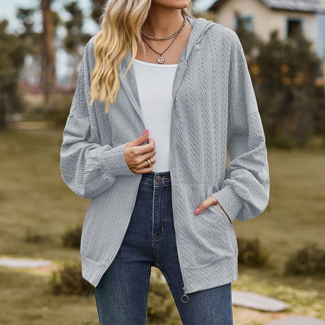 LOVZFMLL Cardigan pour Femmes avec Poches Manches Longues Chandail Ample à Capuche Manteau pour Femmes