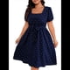 thumbnail image 2 of Vestido Elegante de Talla Grande con Lunares Retro, Cuello Cuadrado y Lazo en la Cintura para Mujer Azul Oscuro XXL, 2 of 9