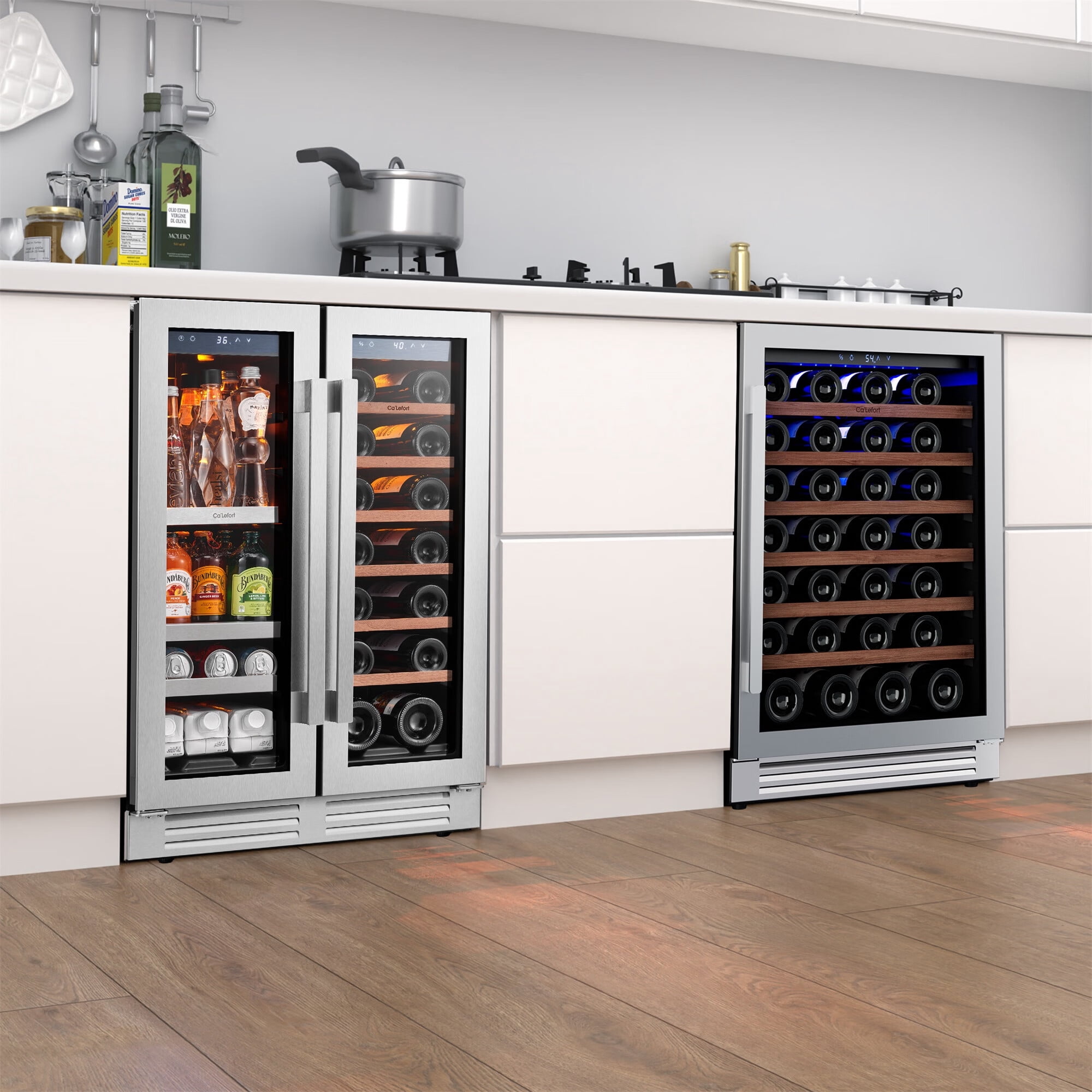 Ca'Lefort Wine Cooler Beverage Refrigerator, Hold 60 Cans and 74 Bottles Dual Zone Wine Fridge Freestanding & Built-in with Stainless Steel frame for Kitchen Office