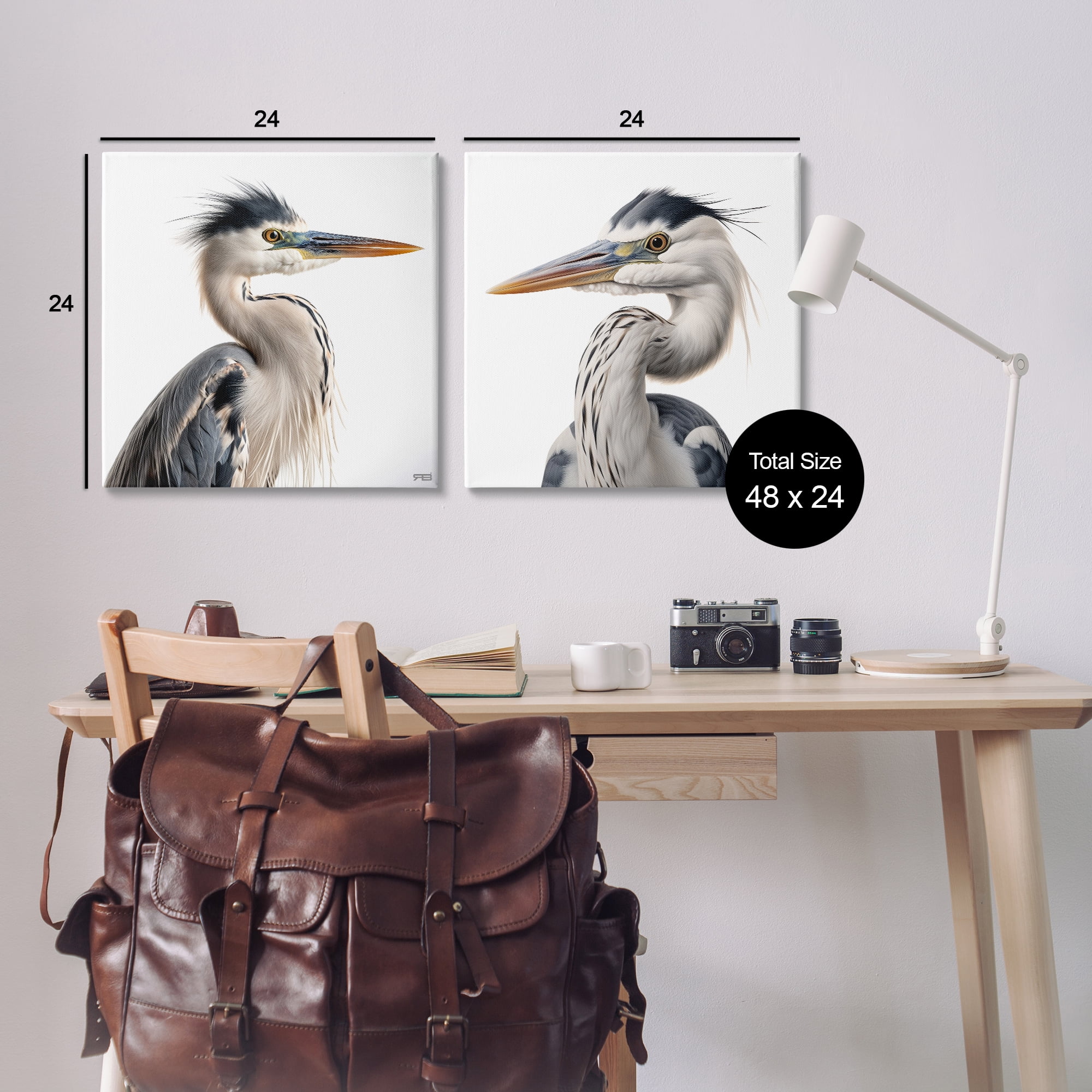 Stupell Industries Young Heron Birds Animals Painting Wrapped Canvas Art Print Wall Art, 24 x 24, Set of 2
