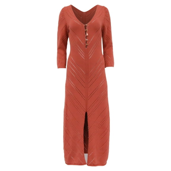 Pre-Owned Cult Gaia Jhene Pointelle-Knit Midi Dress In Orange Cotton
