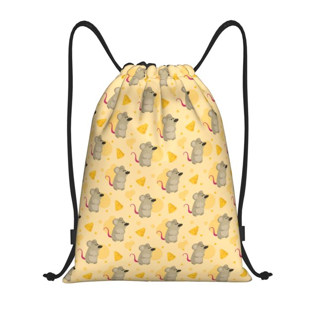 Saiise mouse and cheese Pattern Sports Drawstring Backpack - String Swim Gym Bag with Wet Proof Pocket for Women&Men-Small