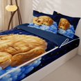 thumbnail image 3 of Homewish Lovely Golden Retriever Zipper Twin Comforter Sets with Fitted Sheet and 2 Pillowcases,Cartoon Dog Zipper Bedding Set,White Clouds Decor,Navy Blue Reversible,4pcs, 3 of 8