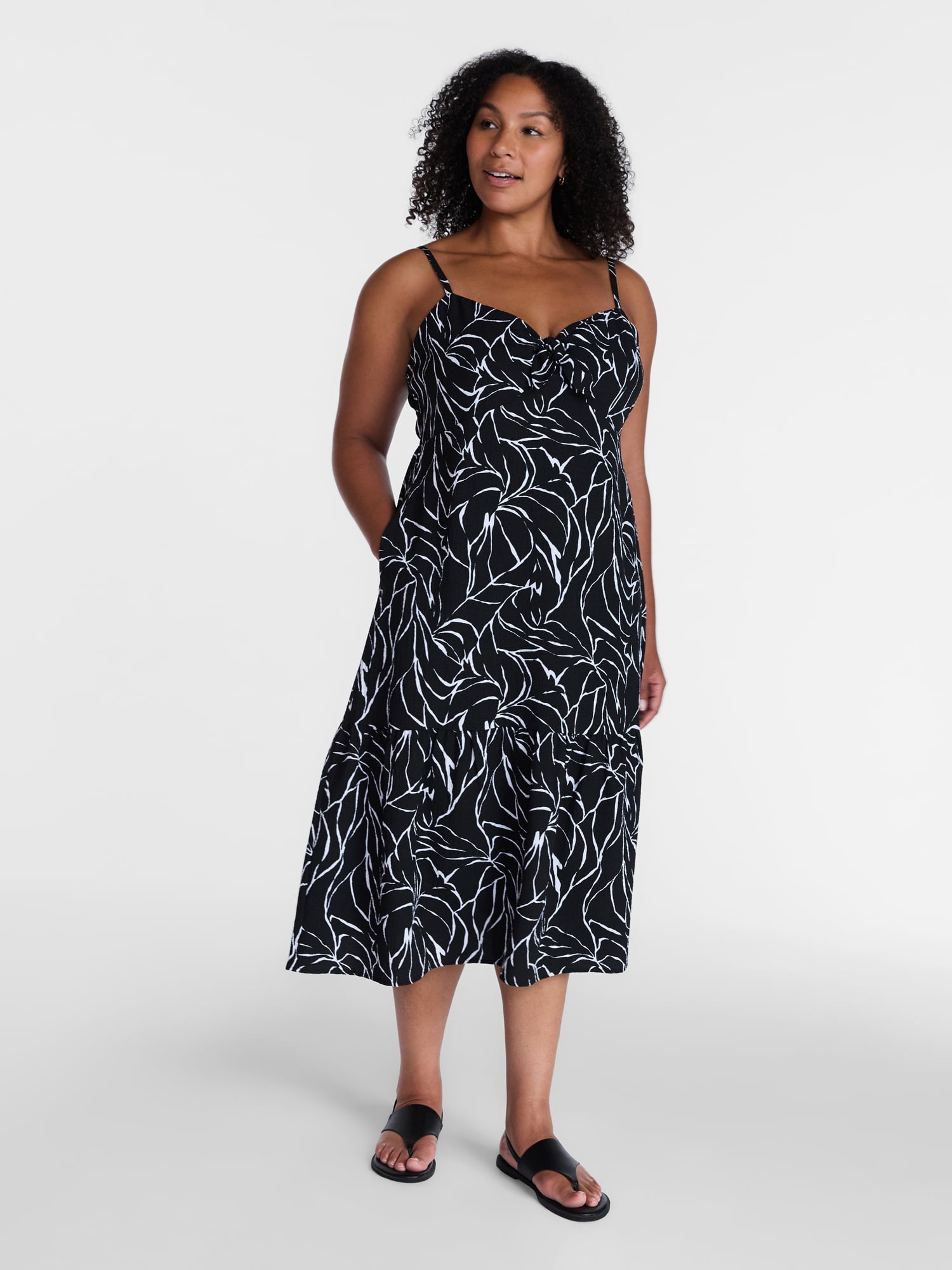 Time and Tru Women's Tie Front Sleeveless Midi Dress, Sizes XS-XXXL