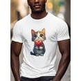 thumbnail image 3 of Cat Men's T Shirts Cat Holding Love T-Shirt for Men Crew Neck Tees Cotton Tops, White, 3XL, 3 of 7