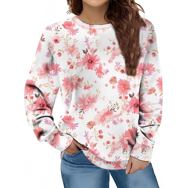 Gibobby Sudadera oversize mujer Sudadera suelta casual de manga larga con cuello redondo para mujer blusa grande de manga larga(Rosa,M)
