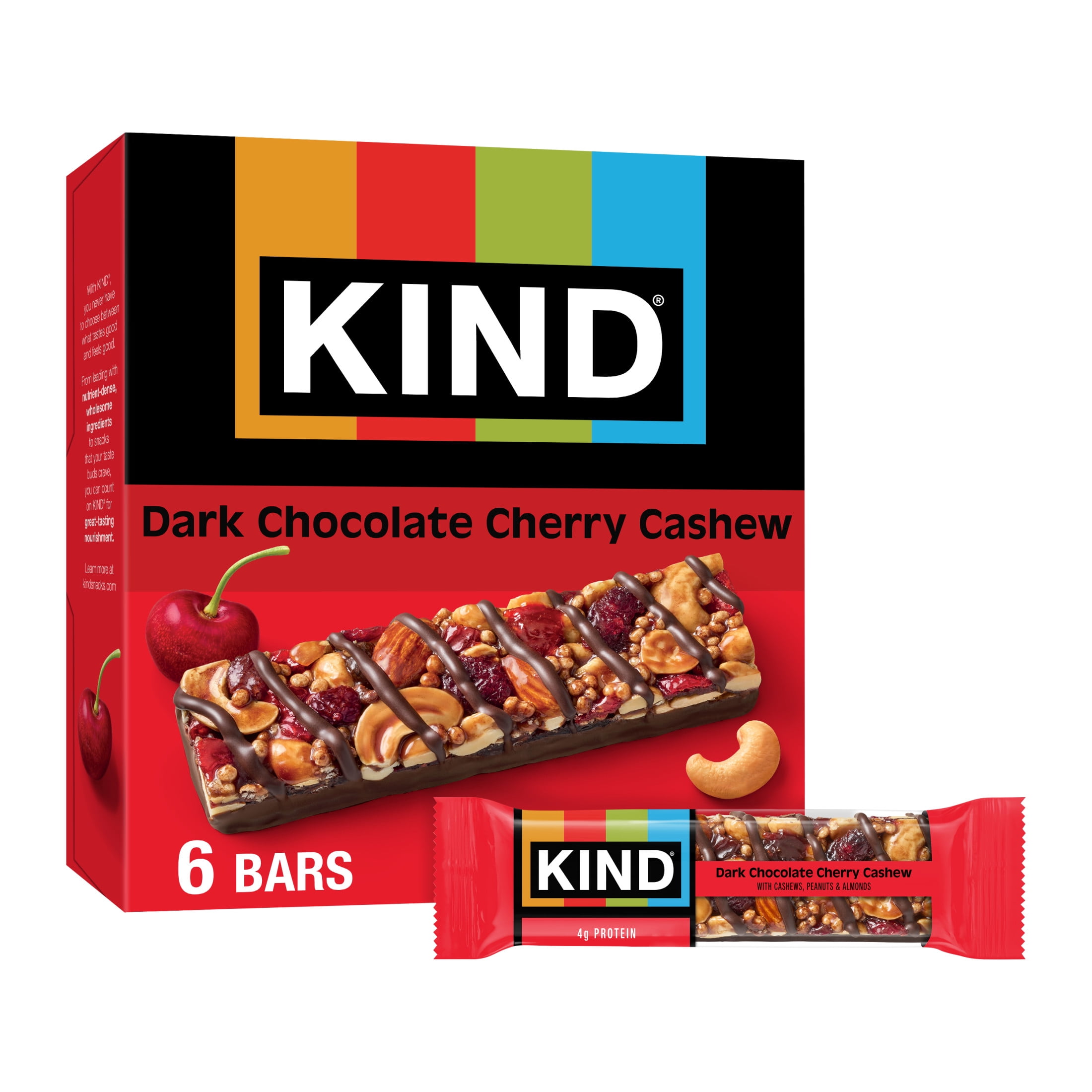 (6 pack) KIND Gluten Free Dark Chocolate Cherry Cashew Snack Bars, 1.4 oz, 6 Count Box