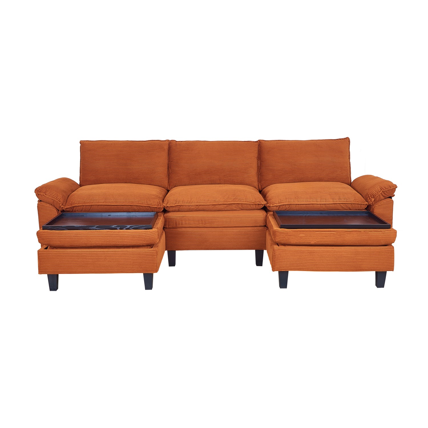 Gewnee Sectional Convertible Sofa U Shaped Modular Couch with Double Movable Tea Table Ottoman Corduroy Oversized Sofa Couch