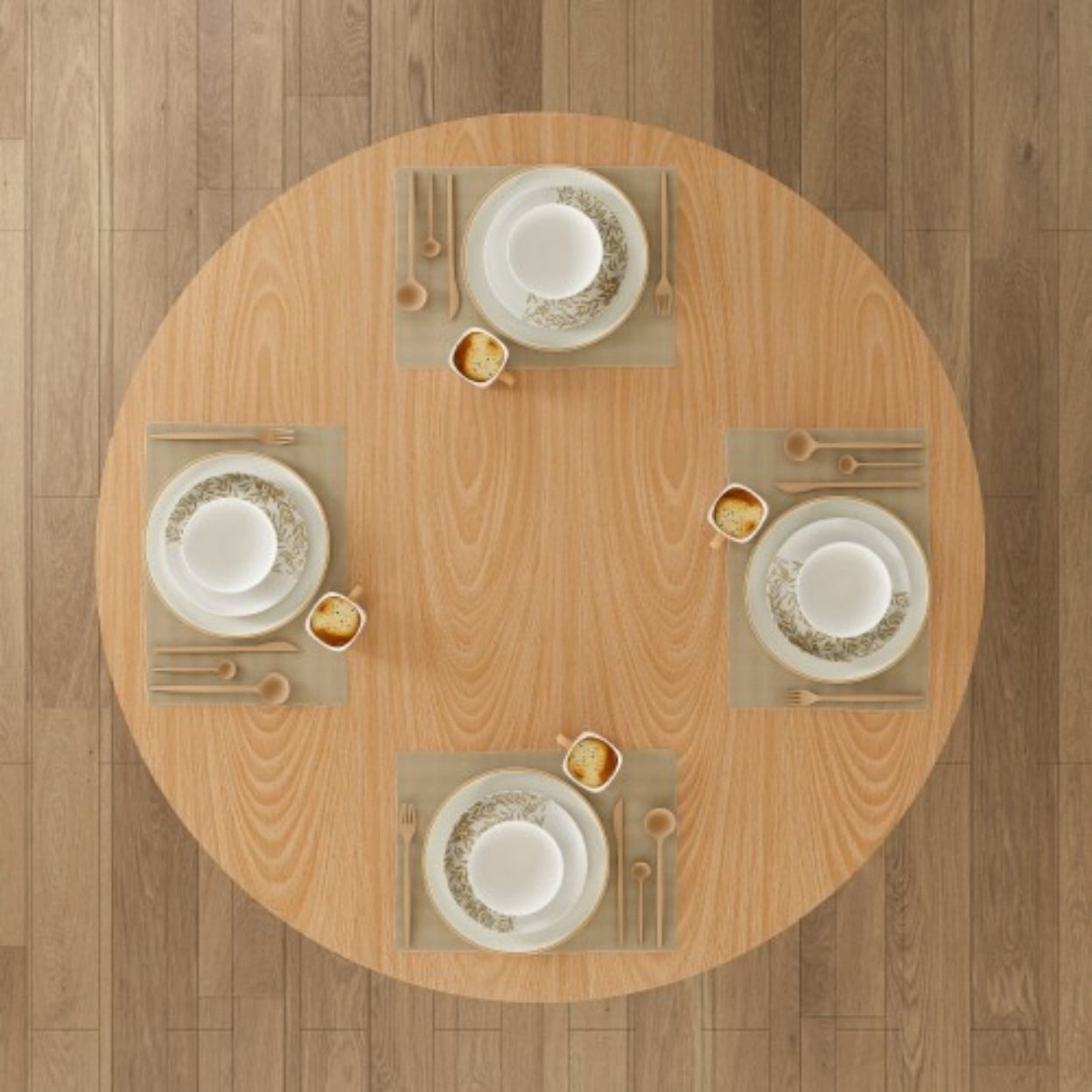 47" Round Dining Table for 4, Modern Farmhouse Kitchen Table with Wood Strip Base, MDF Wood Grain Dining Table for Kitchen, Dining Room & Living Room, Oak