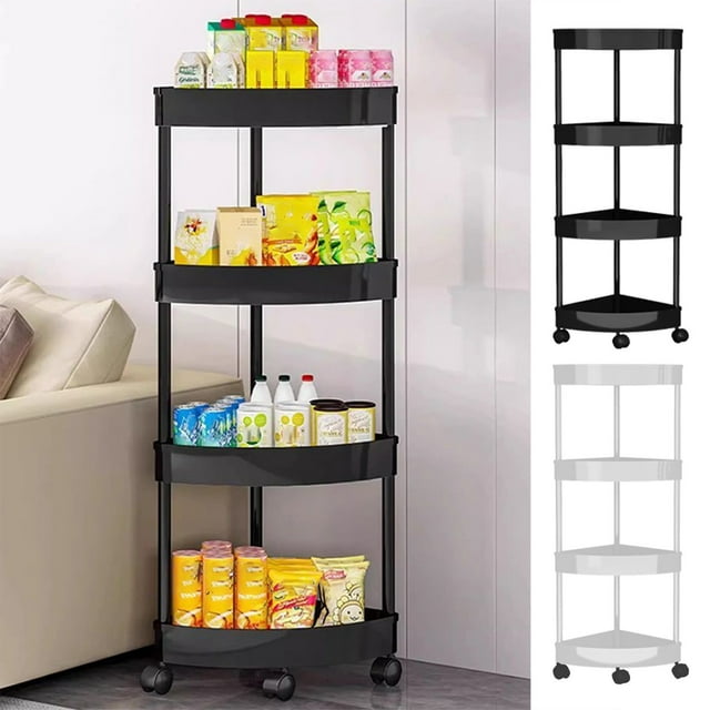 Cagogo under $5 2Pcs Corner Storage Shelf, 4 Tier Corner Shelf, Bathroom Storage Rack with Wheels, Rolling Kitchen Pantry Organizer, Living Room Snack Storage Shelf, Movable Plastic Storage Rack
