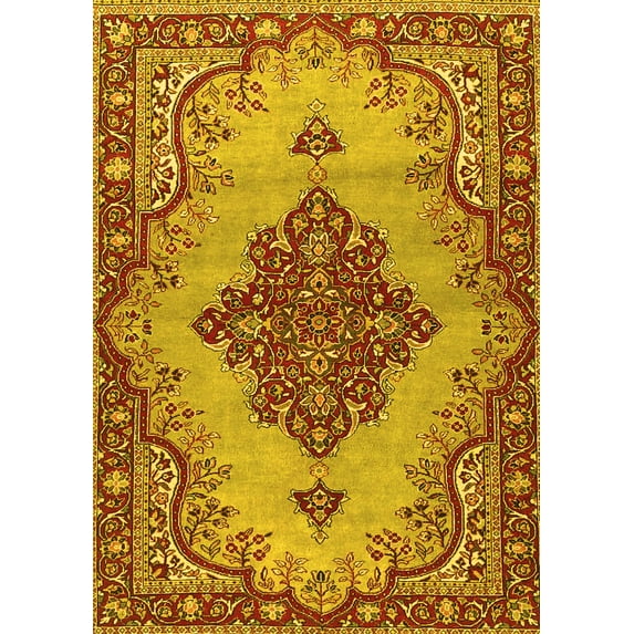 Ahgly Company Indoor Rectangle Medallion Yellow Traditional Area Rugs, 3' x 5'