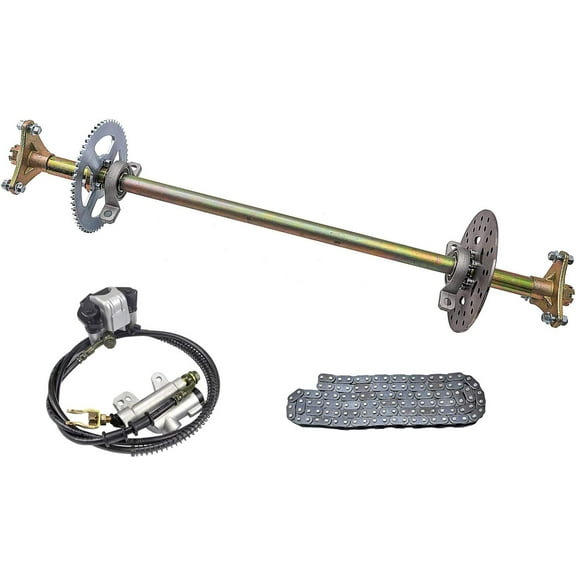Rear Axle Assembly Complete Wheel Hub Kit & Brake Assembly & 116 Links T8F Chain for Go Kart Quad Trike Drift Bikes