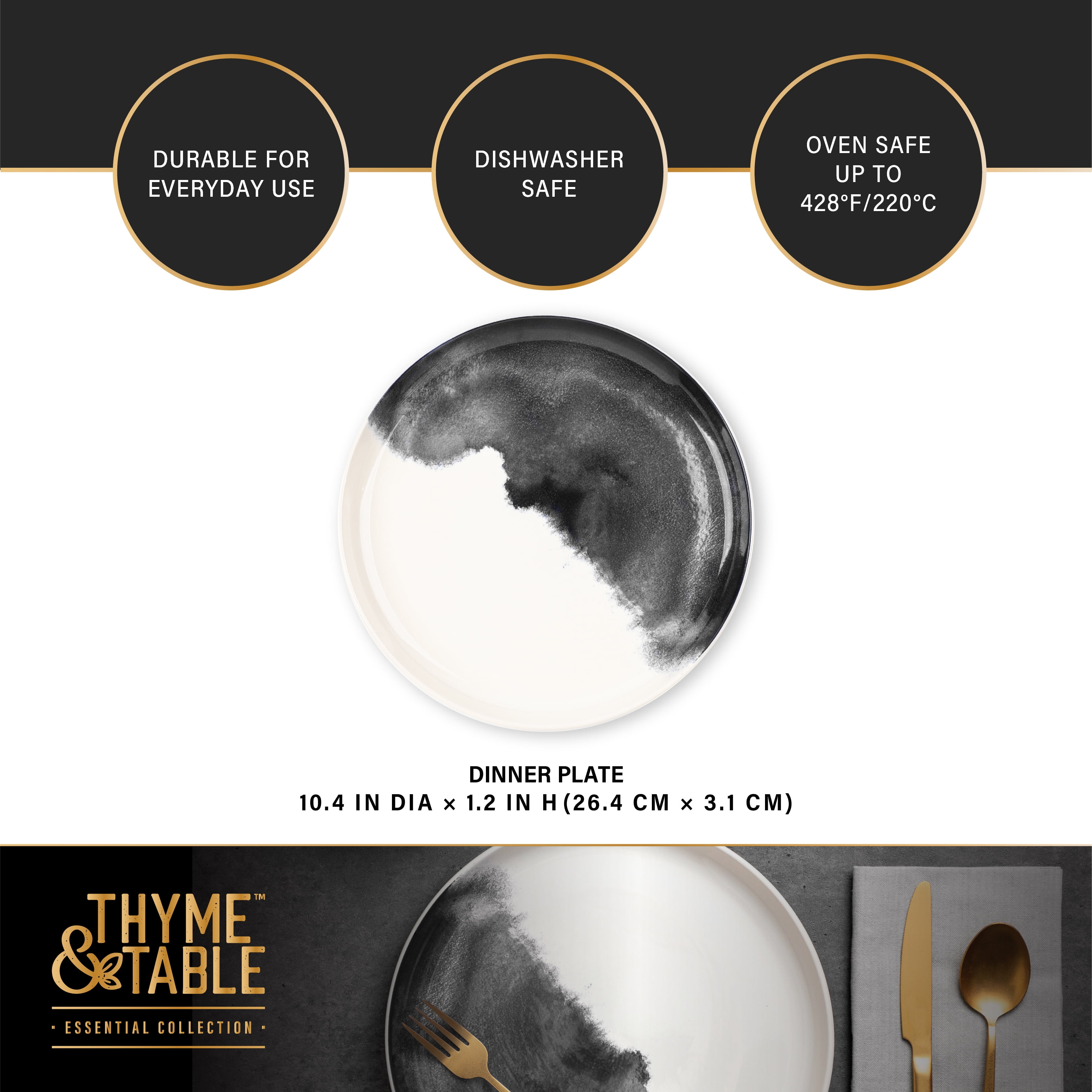 Thyme & Table Stoneware Drip Dinner Plate, Grey
