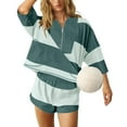 thumbnail image 4 of Simua Women's Striped Workout Set Two Piece Outfit Oversized Lounge Colorblcok Half Zipper Top and Shorts with Pockets, 4 of 9