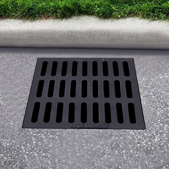 Cast Iron Drain Grate, 19.7 x19.7 Outdoor Drain Cover, Durable Heavy Duty Sewer Cover to Block Debris, Black Rectangle Drainage Grate for Concrete Floor