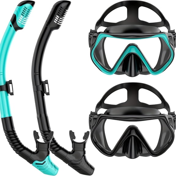 4-Pack Adult Swimming & Snorkeling Goggles Set - Anti-Fog, Leak-Proof Tempered Glass, 180° Panoramic View, Dry Snorkel Mask with Extended Ventilation Tube for Swimming, Snorkeling & Scuba