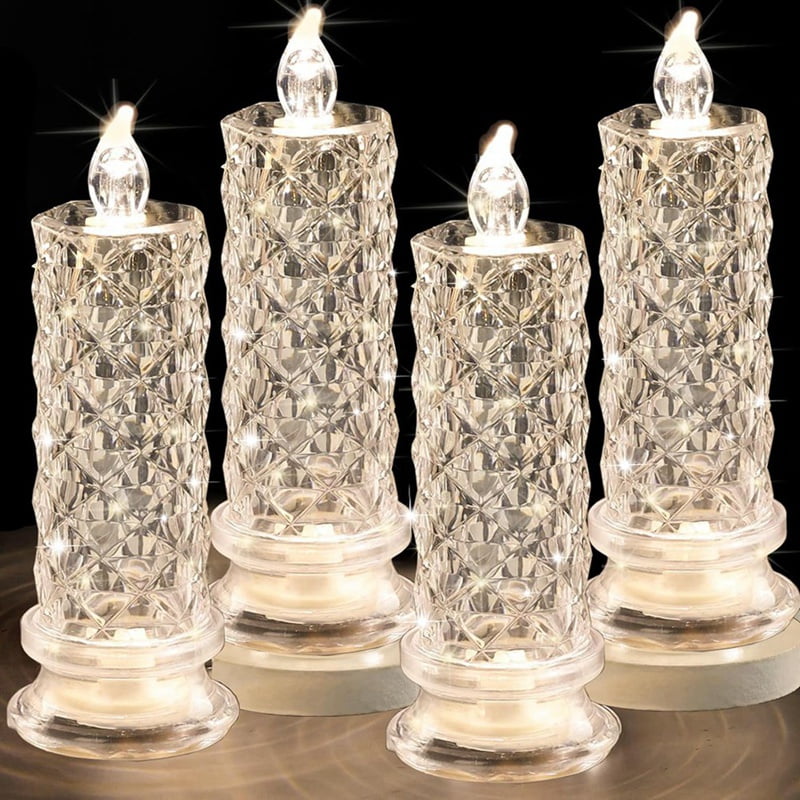 Rose Shadow LED Flameless Candles, 4PCS Romantic Battery Operated Candles Led Pillar Candles for Valentines