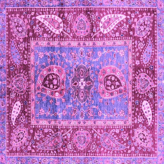 Ahgly Company Indoor Square Oriental Purple Traditional Area Rugs, 7' Square
