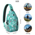 thumbnail image 5 of Sling Backpack,Turquoise Christmas Tree Pattern Sling Bag with Water Bottle Holder,Waterproof Sling Bag for Men/Women with Headphone Jack for Hiking,Travel, 5 of 6