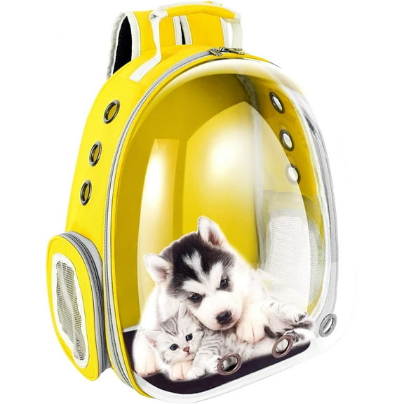 Cat Carrier Backpack, Breathable Pet Backpack Carrier for Pets and Small Dogs,Airline-Approved, Clear Cat Backpack for Travel, Hiking, Walking & Outdoor Use (Yellow)