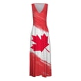 thumbnail image 4 of TSADFHJI Jupes Longues pour Femmes Mode Printemps et Été Imprimé Canadien Robe Sans Manches Col en V Fermeture Éclair Latérale (1) S Rouge, 4 of 5
